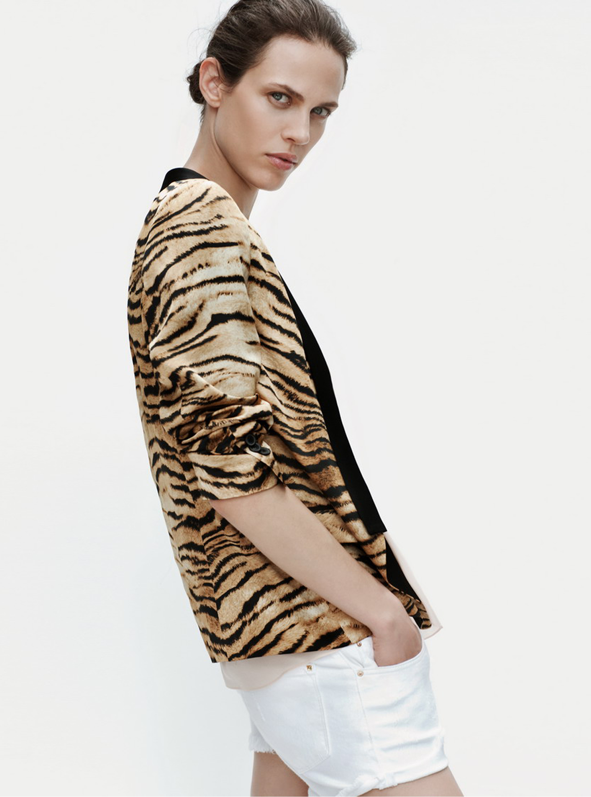 Zara Printed Blazer With Combined Lapel