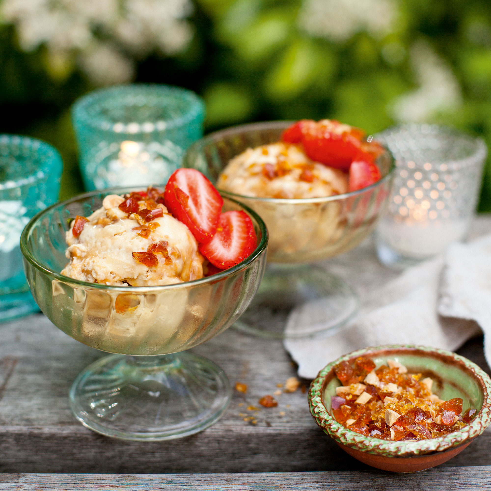 Salted caramel semifreddo with almond praline