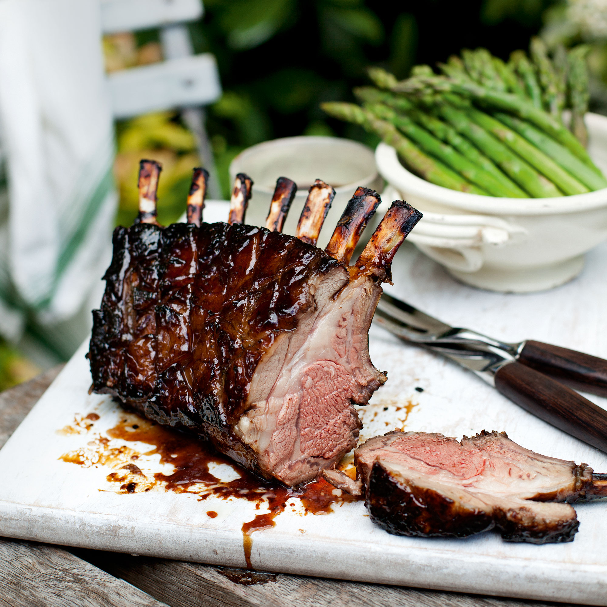 Sticky rack of lamb with mint