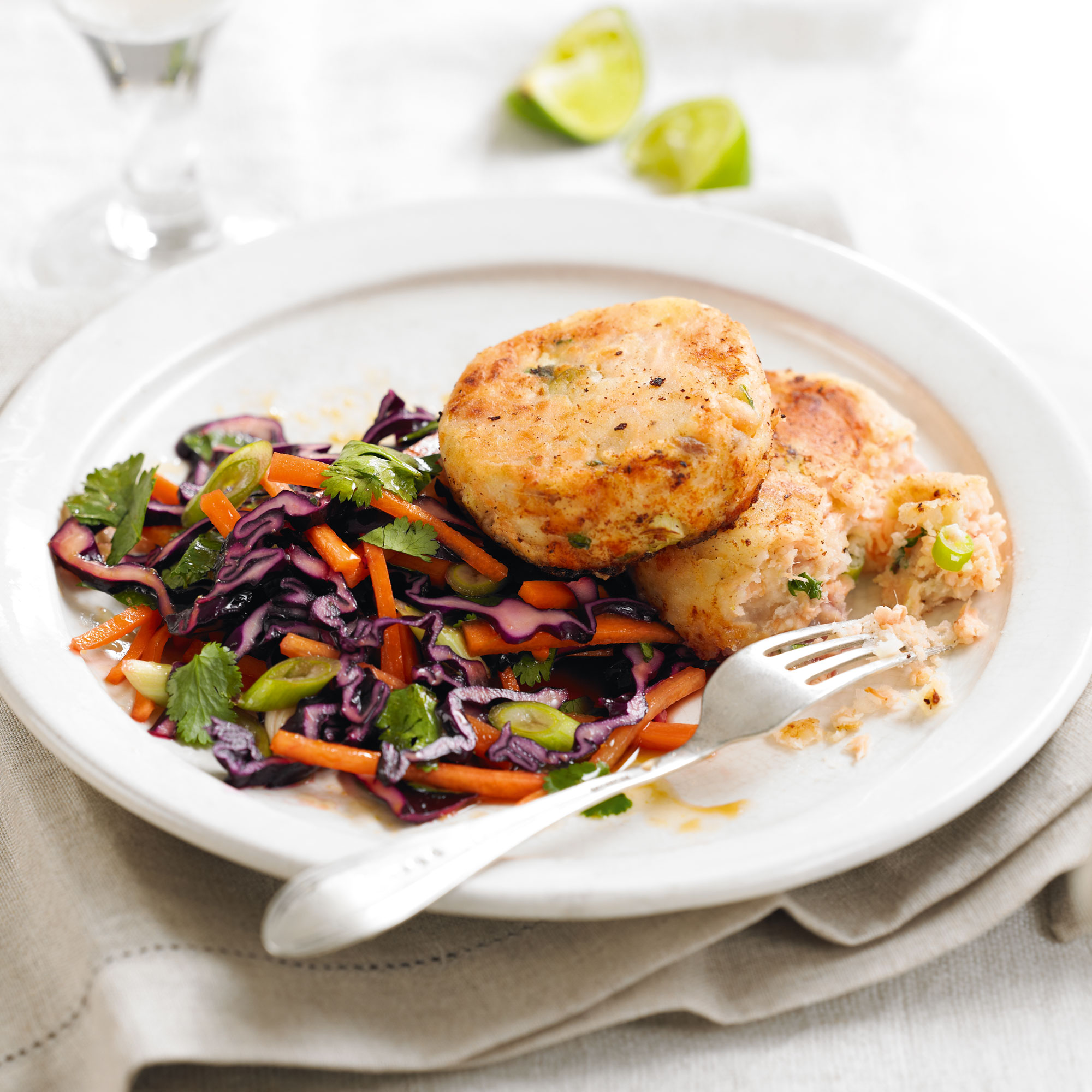 Salmon and ginger fishcakes with salad Salmon and ginger fishcakes with salad