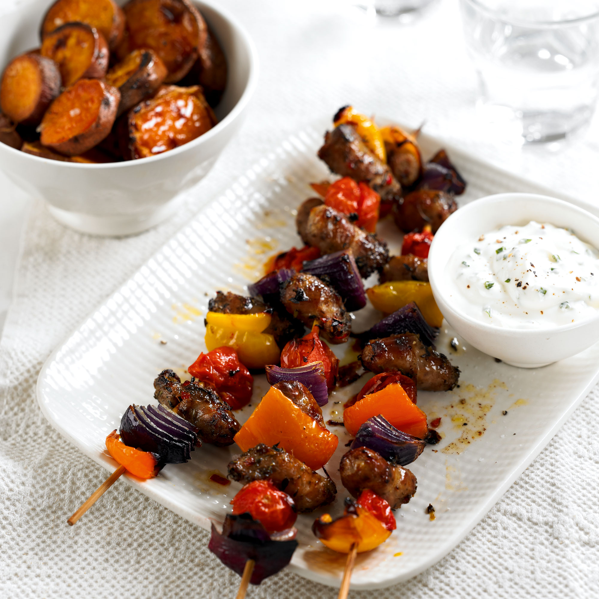 Sausage and pepper kebabs