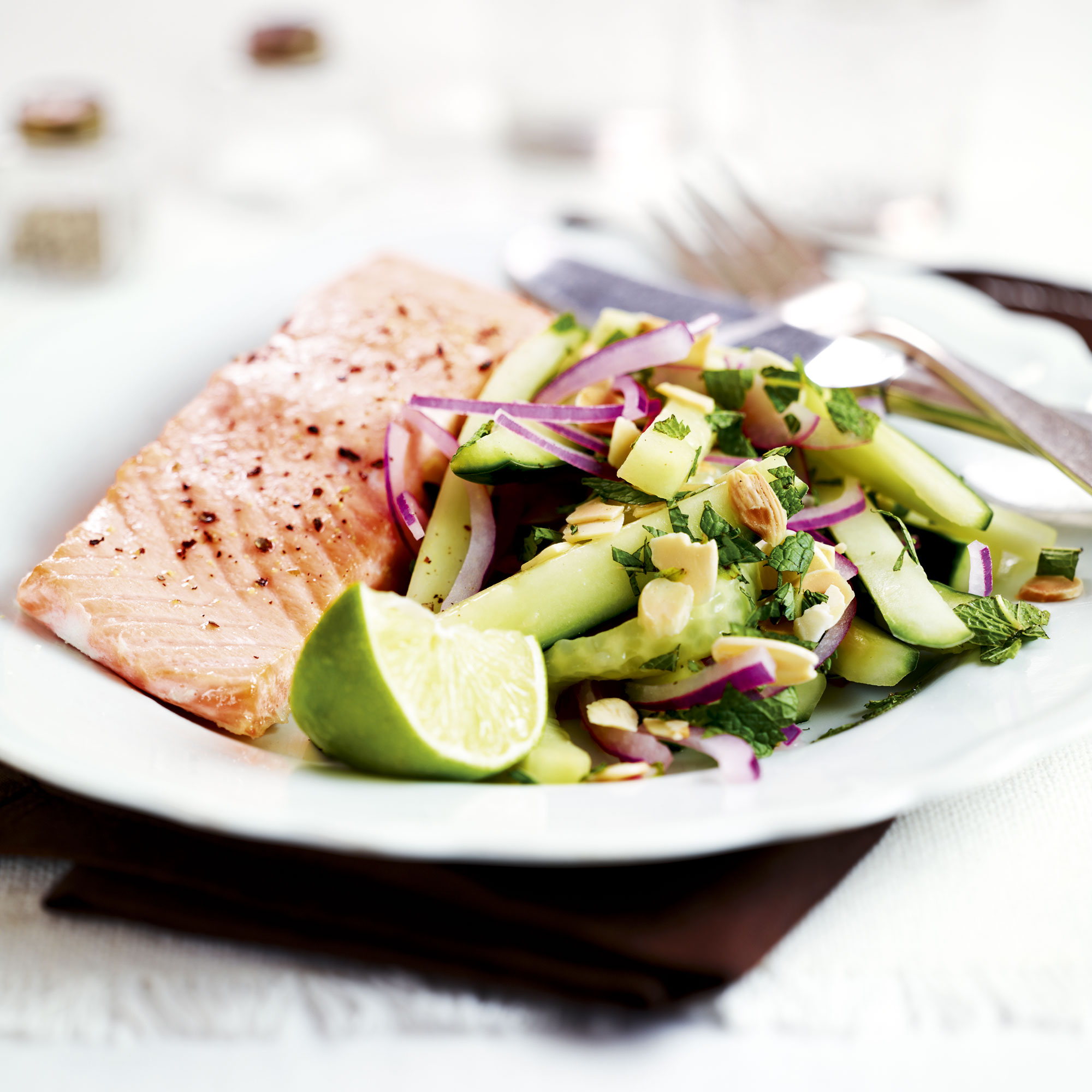 Hot smoked salmon with hot cucumber salad Hot smoked salmon with hot cucumber salad