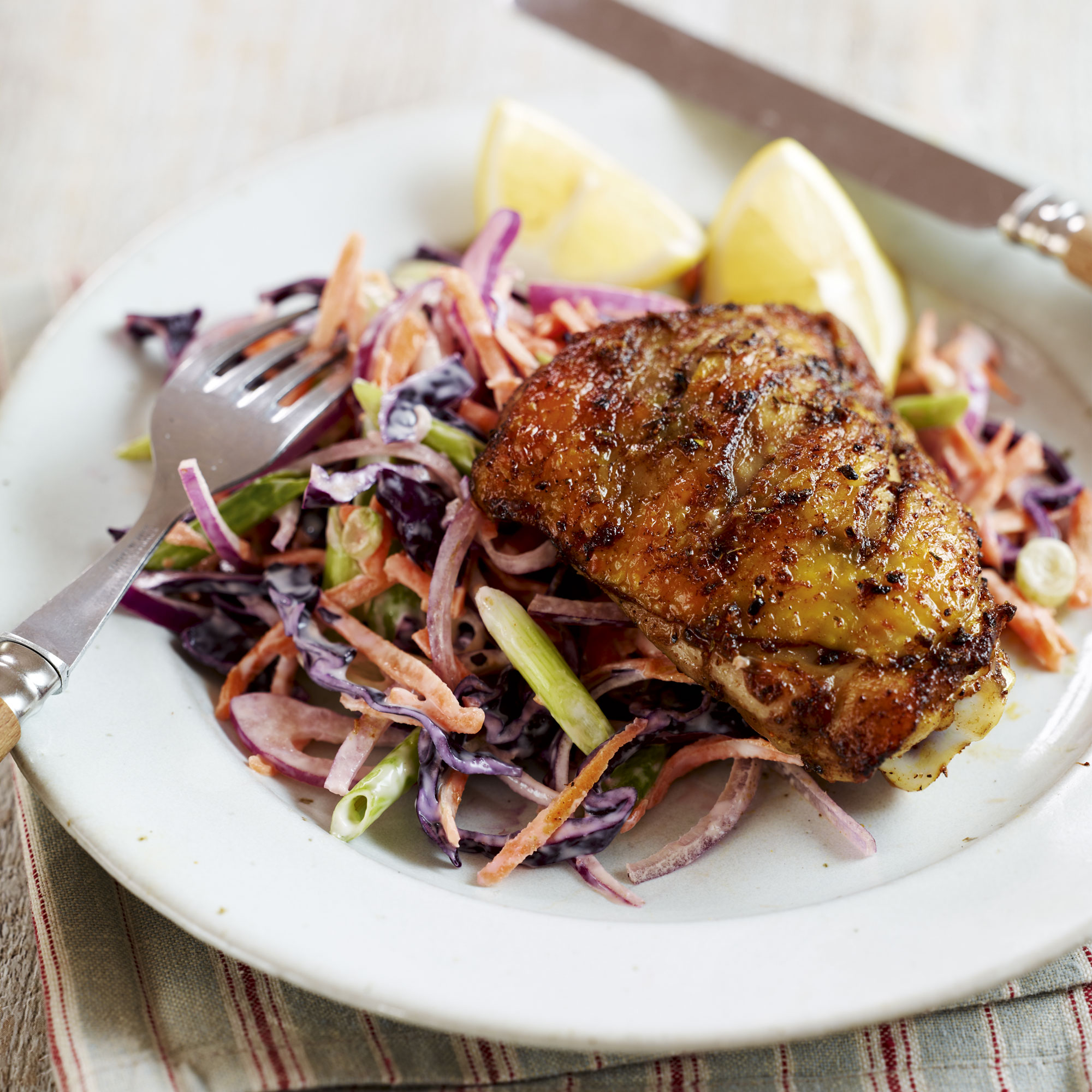 Jerk chicken and coleslaw