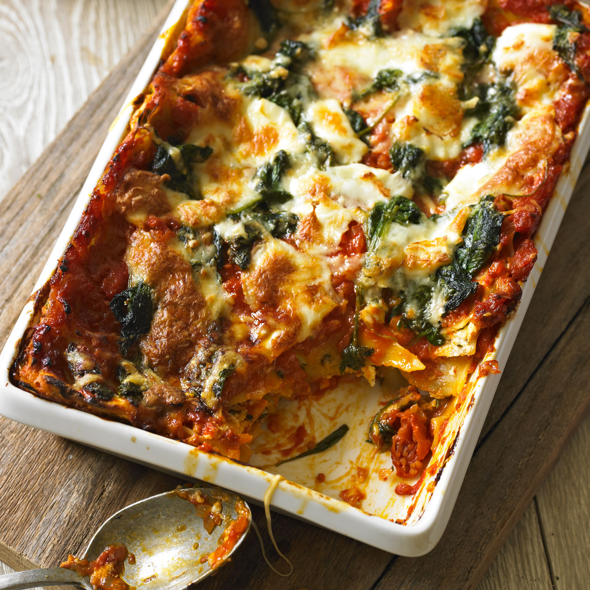 Tomato, Spinach and Three-Cheese Lasagne