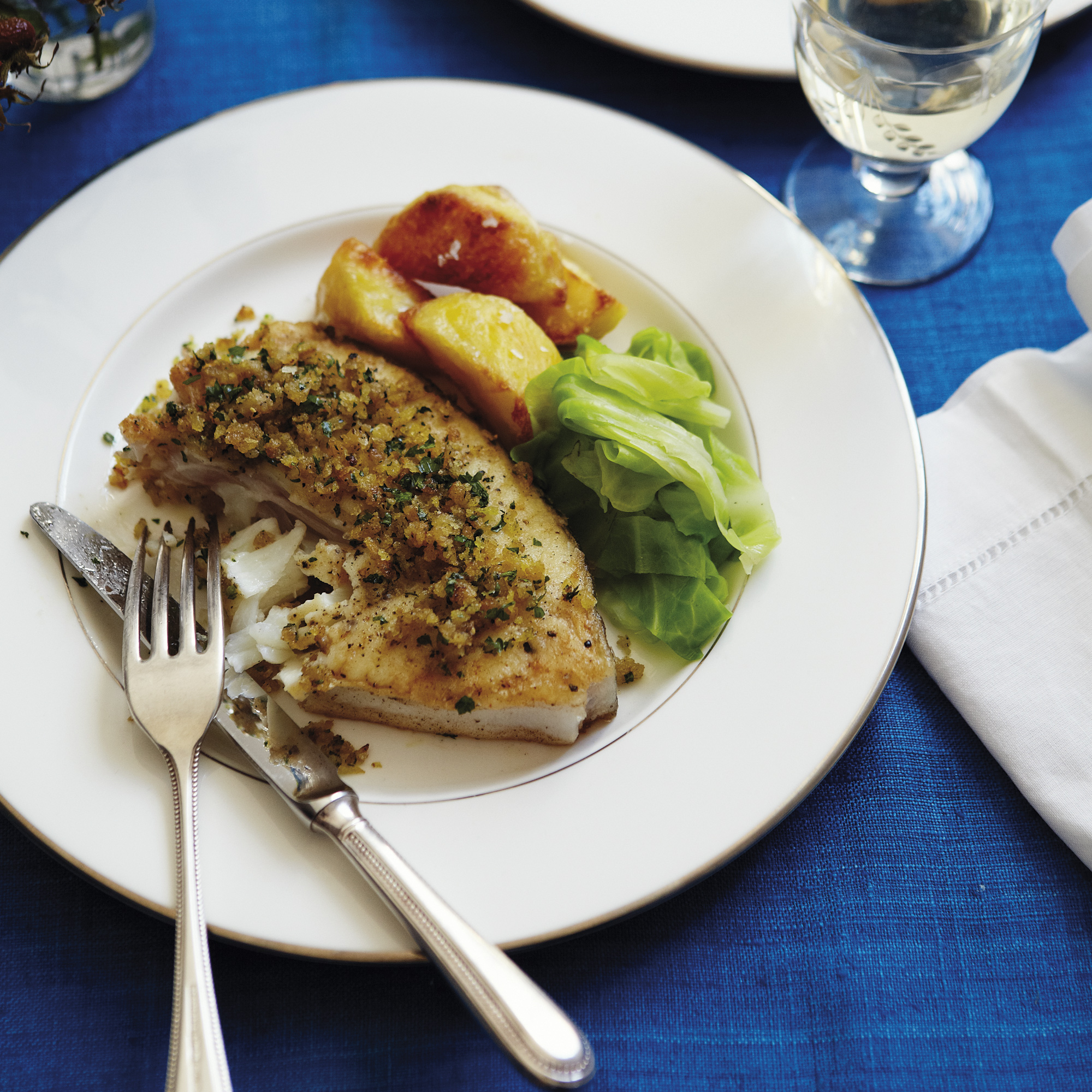 Halibut with parsley butter breadcrumbs