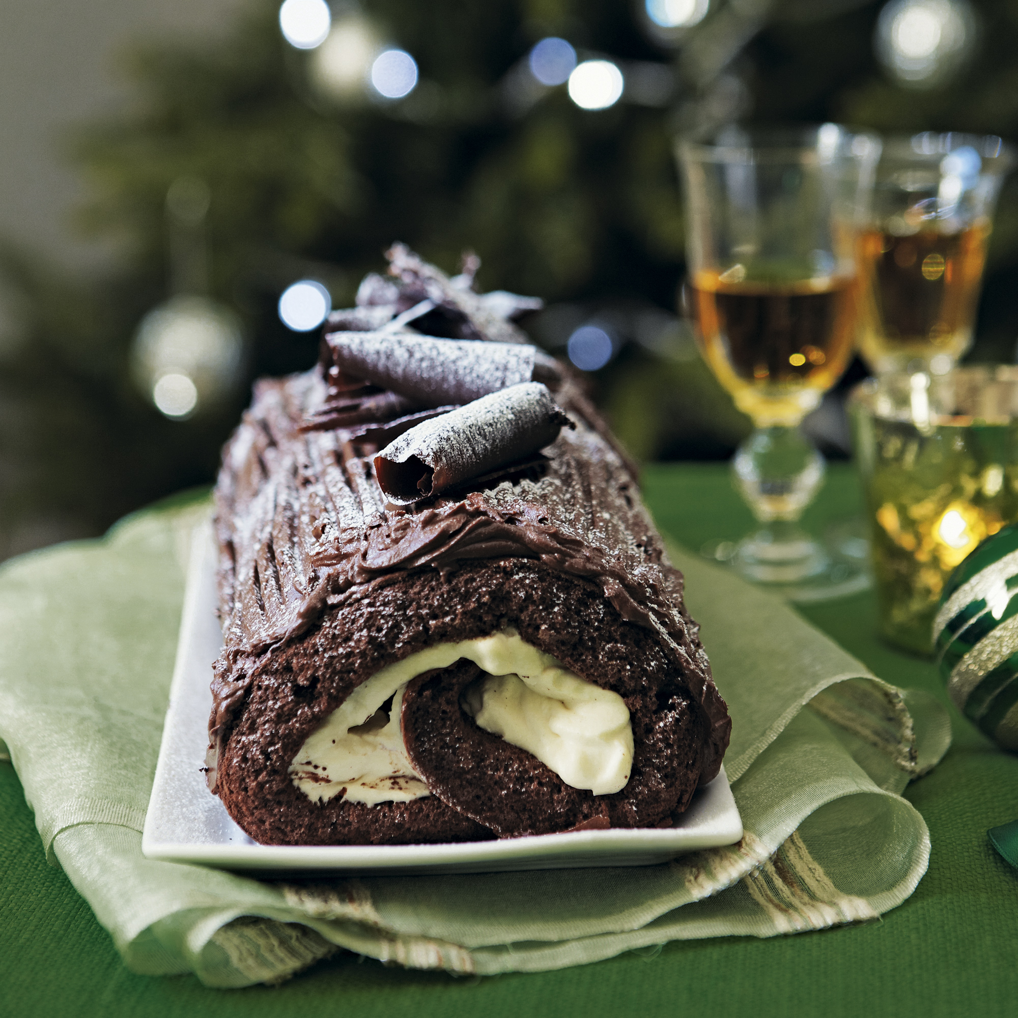 Christmas chocolate log with Irish cream filling Christmas chocolate log with Irish cream filling