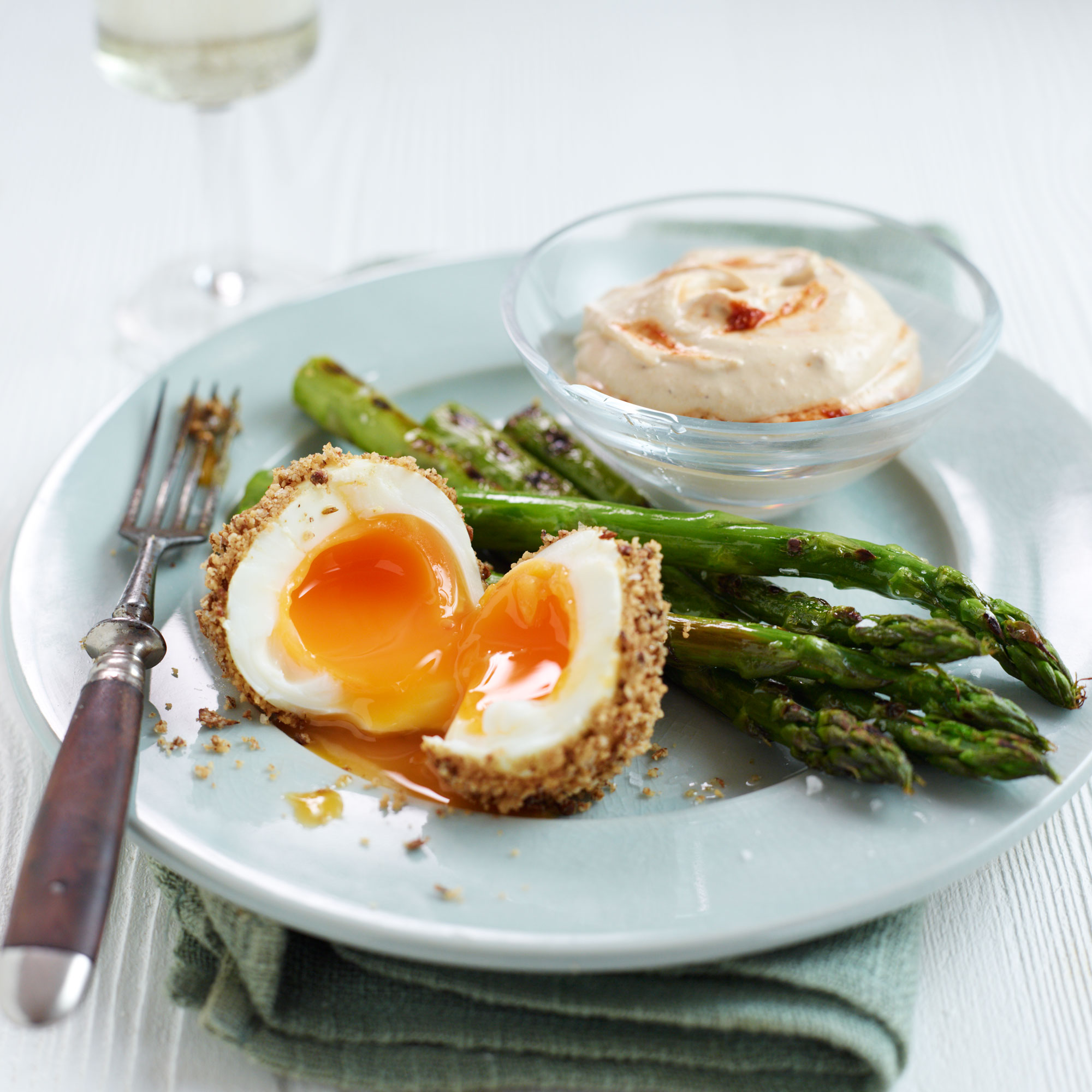 Dukkah Eggs with Griddled Asparagus & Houmous Dip Recipe Dukkah Eggs with Griddled Asparagus & Houmous Dip Recipe