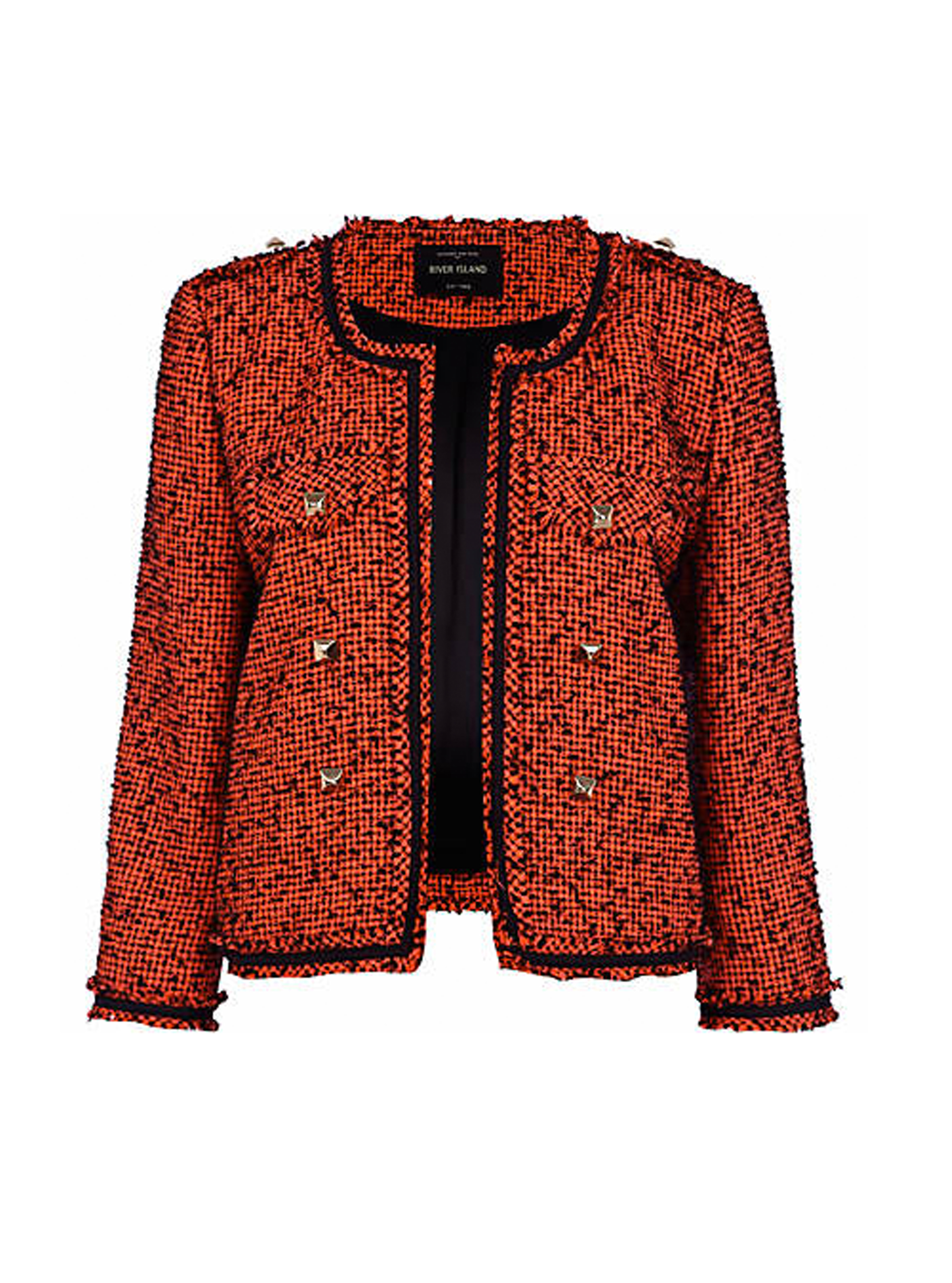 River Island Orange Studded Boucle Jacket