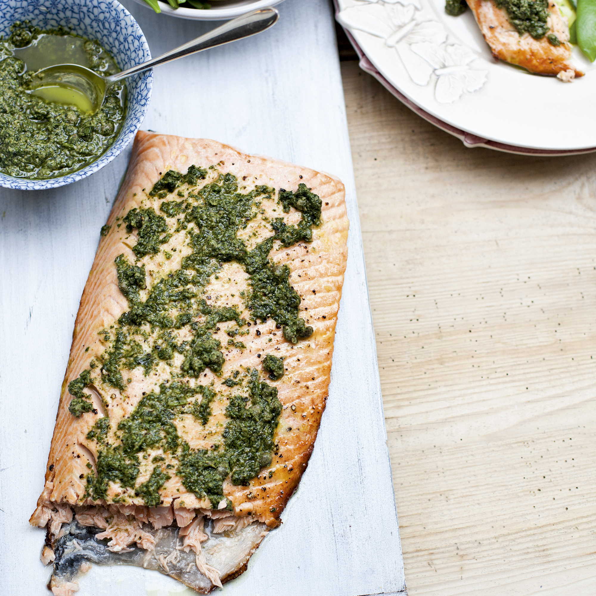 Roasted salmon with salsa verde Roasted salmon with salsa verde