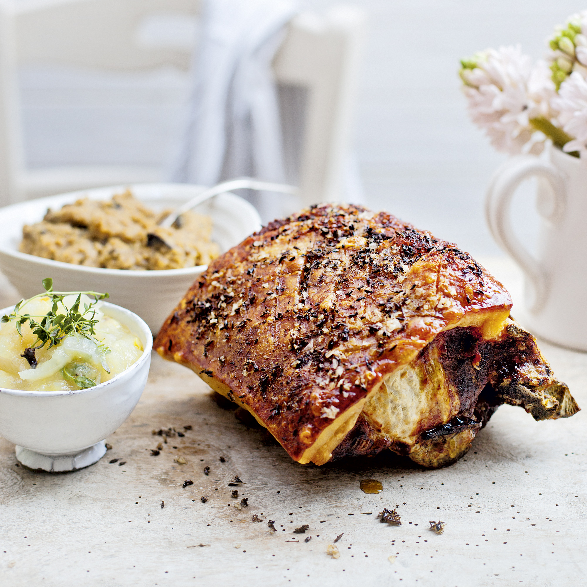 Roasted pork loin with porcini polenta
