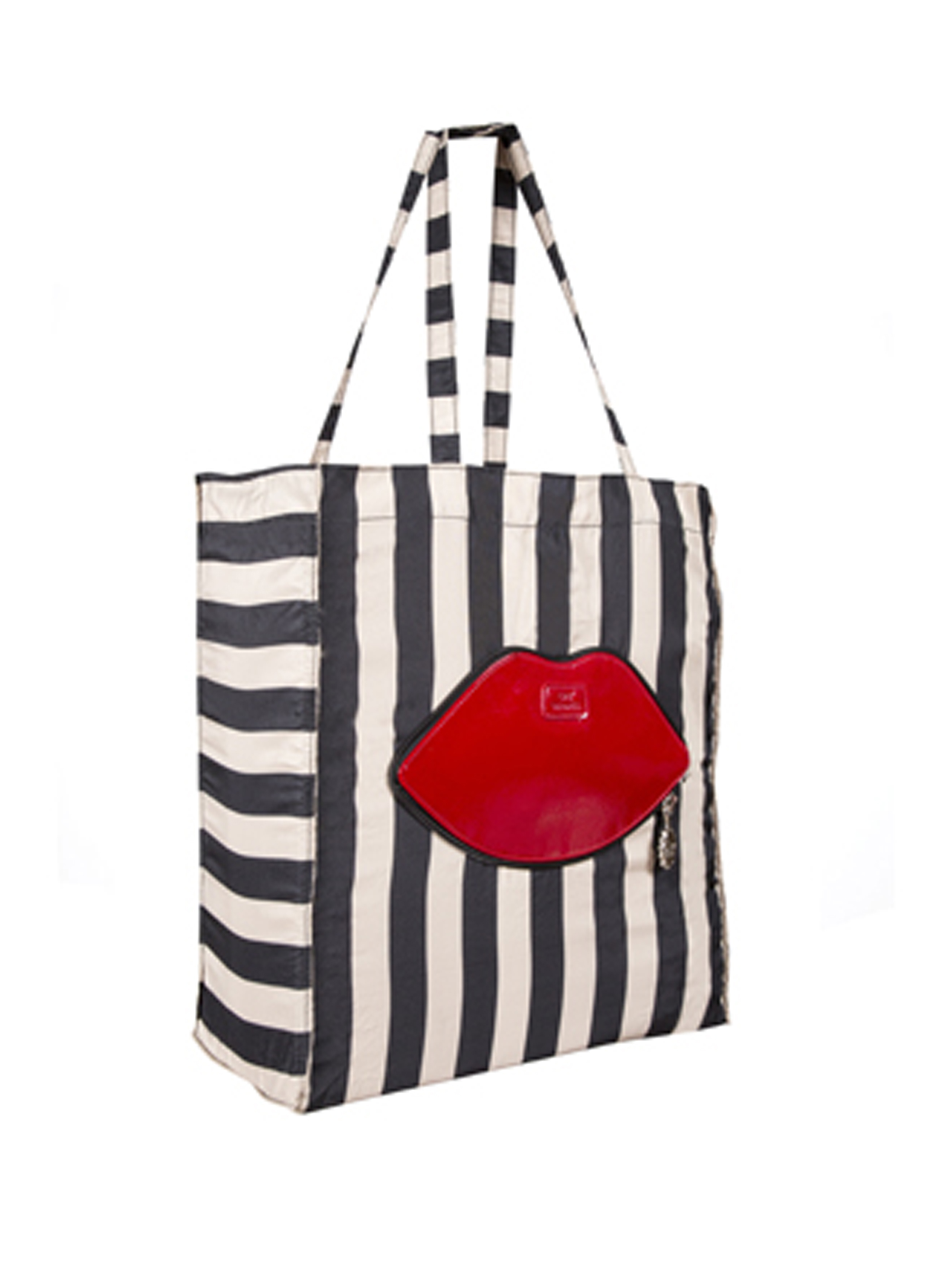 Lulu Guinness Striped Foldaway Red Lips Tote