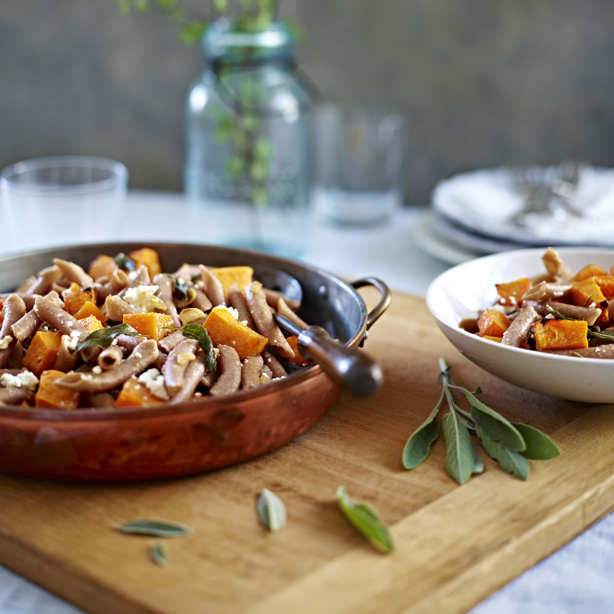 Kamut pasta with honey-roasted butternut squash, ricotta & crisp sage