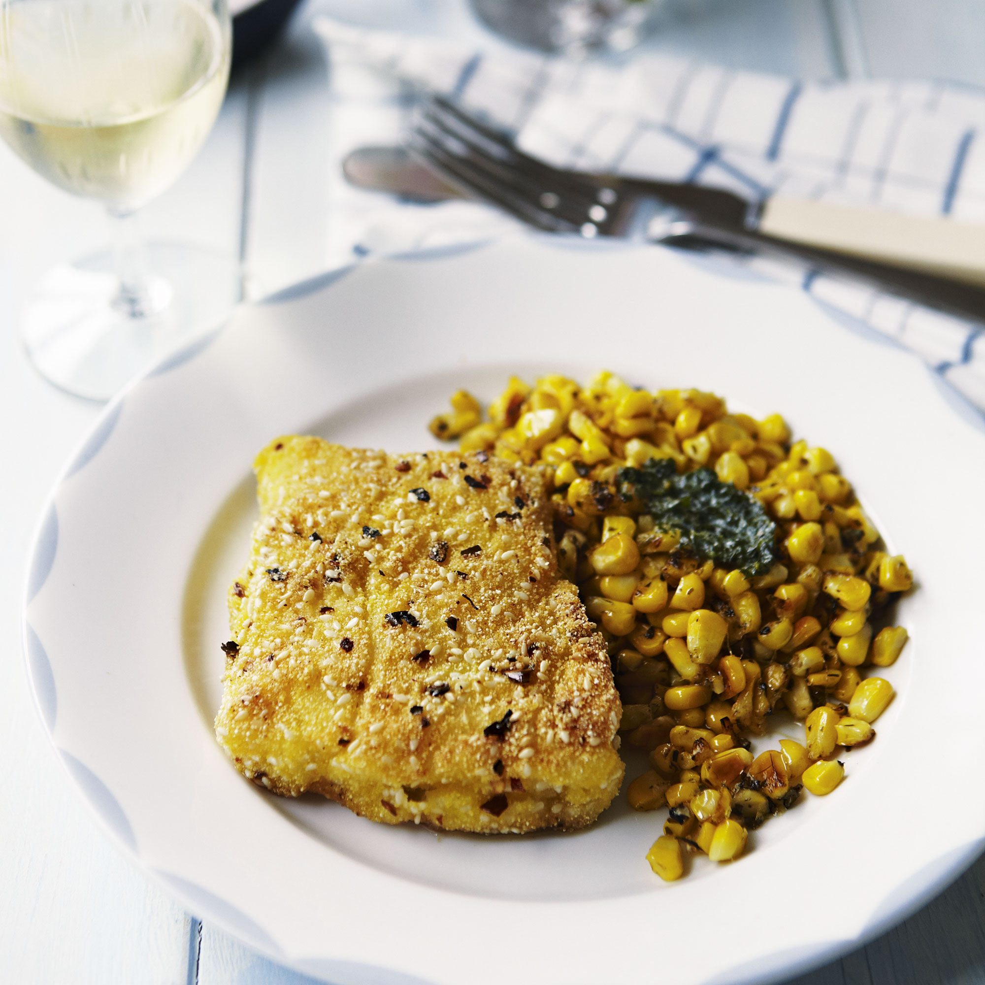 Polenta fried fish with sweetcorn Polenta fried fish with sweetcorn
