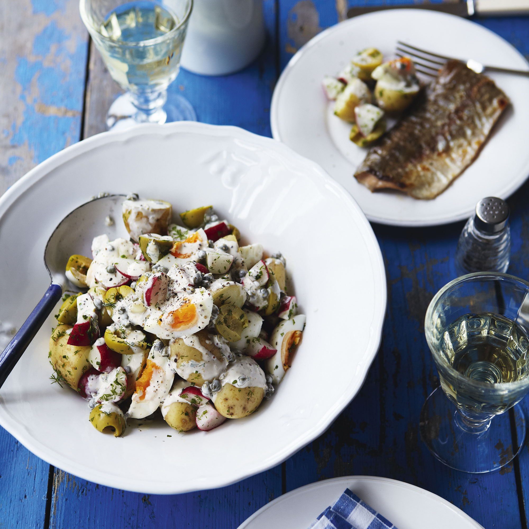 Jersey Royal salad with grilled trout