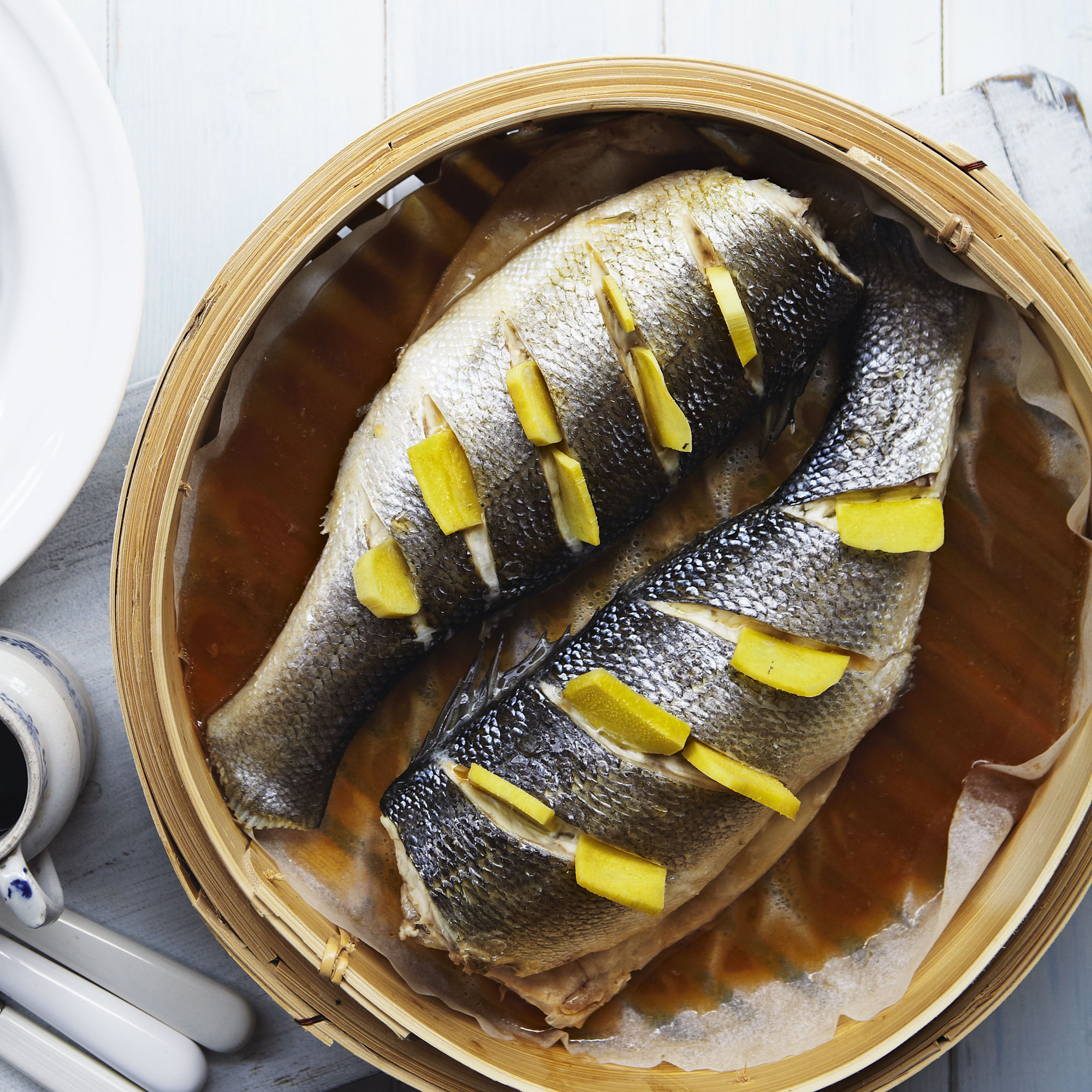 Steamed sea bass with ginger