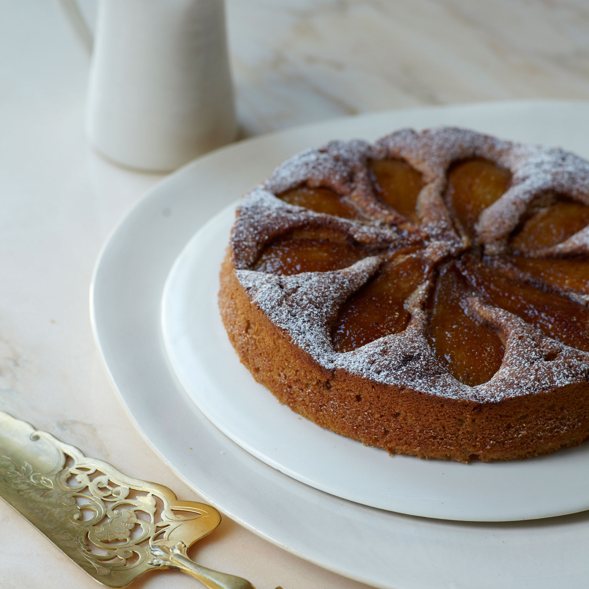 Caramelised pear and buckwheat pudding cake