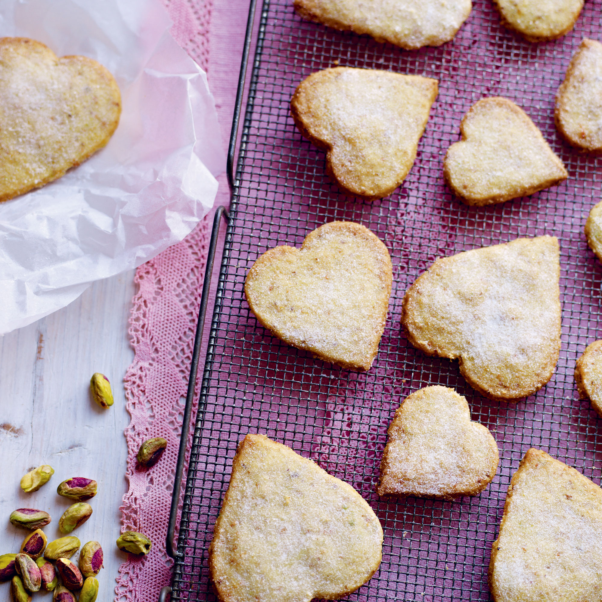 Pistachio and orange shortbread hearts Pistachio and orange shortbread hearts