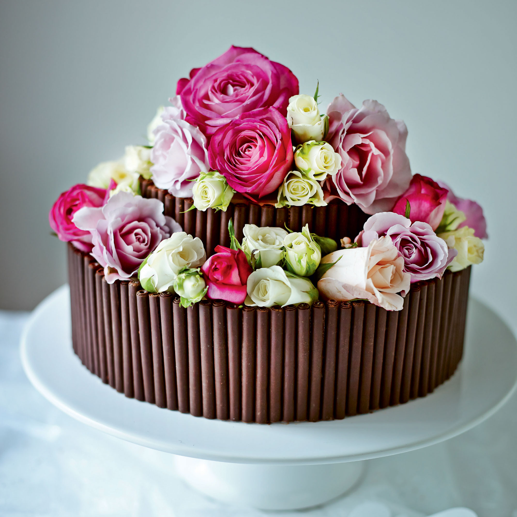 Rose and chocolate wedding cake