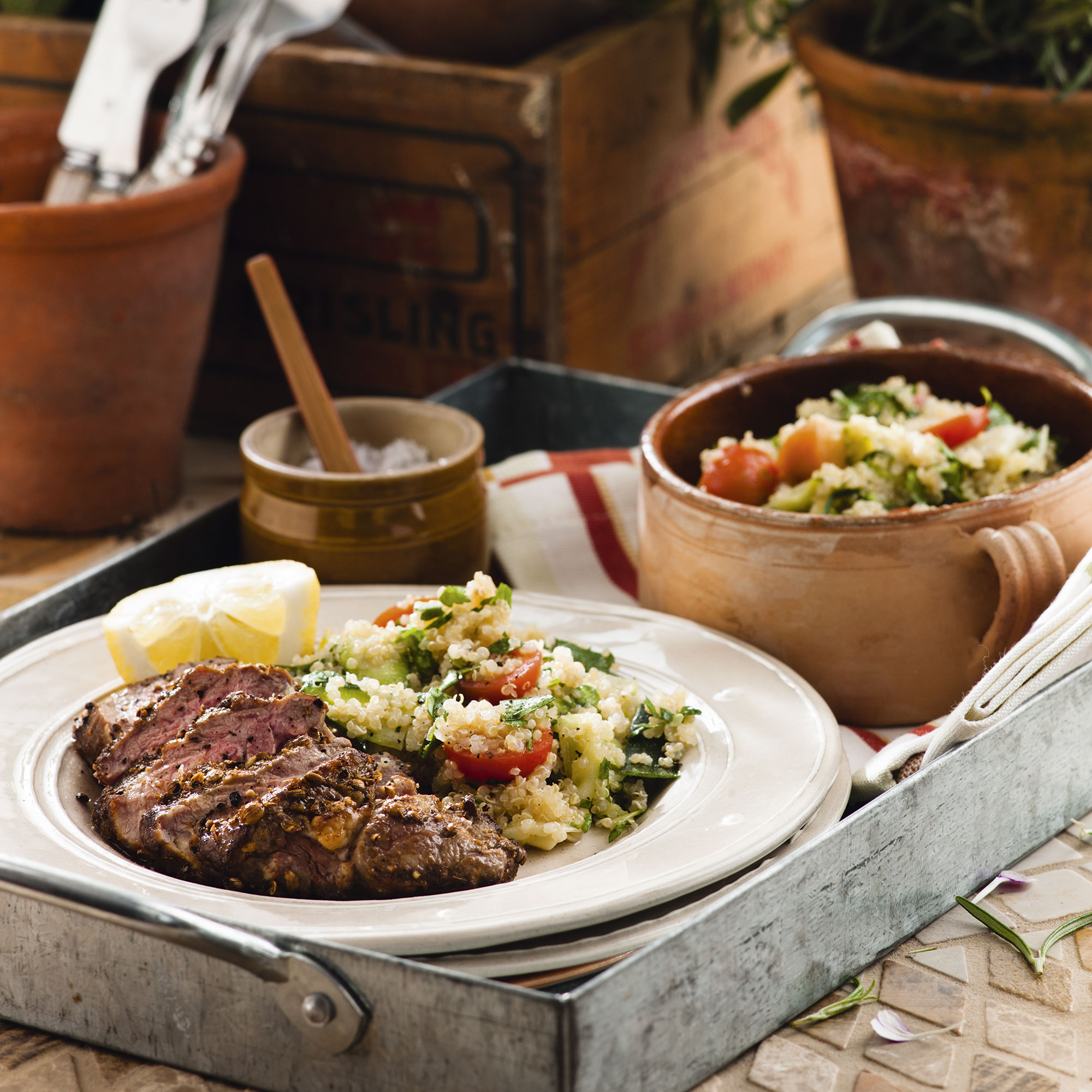 Spicy lamb fillet with quinoa salad