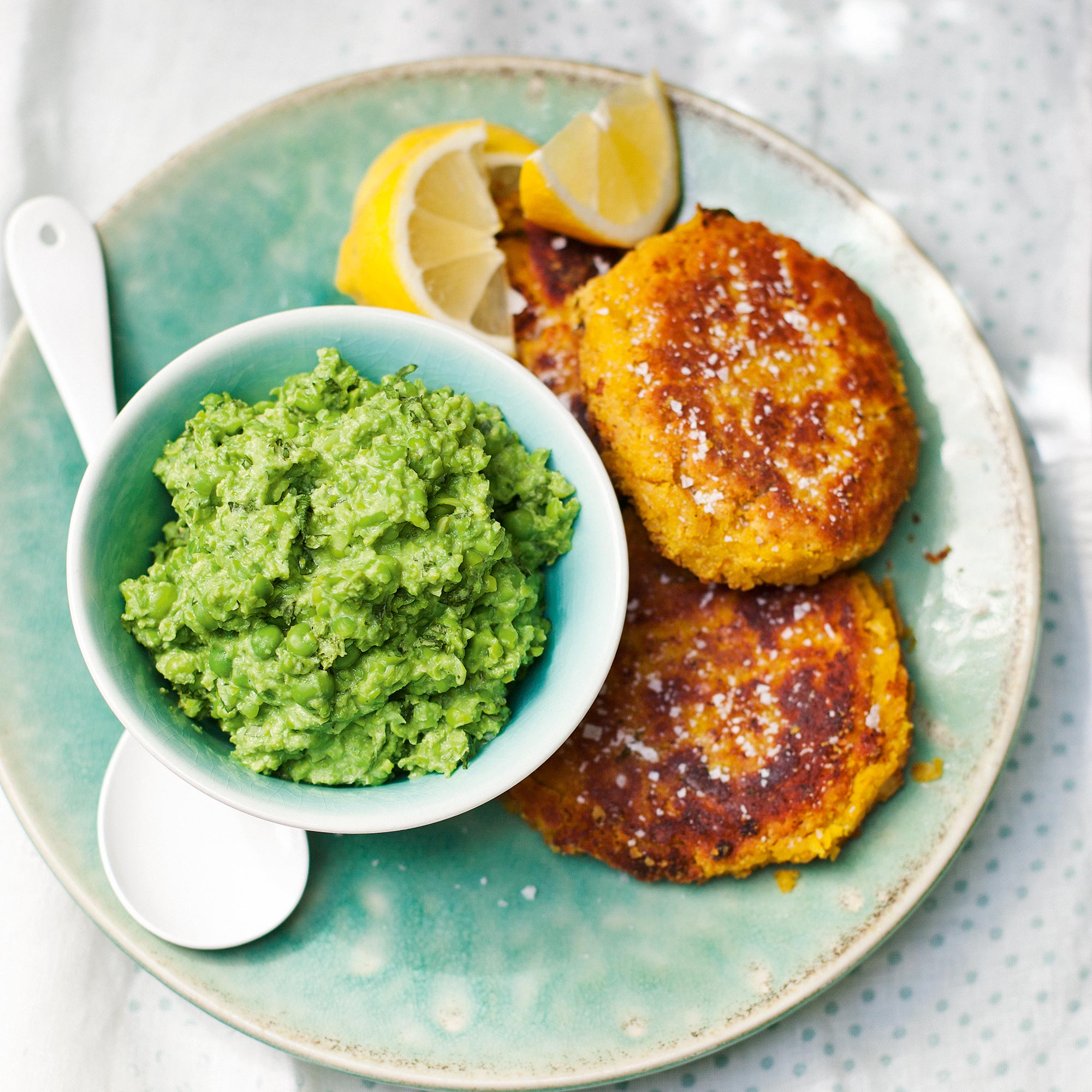 Dahl Fritters with Minty Peas Dahl Fritters With Minty Peas-woman and home
