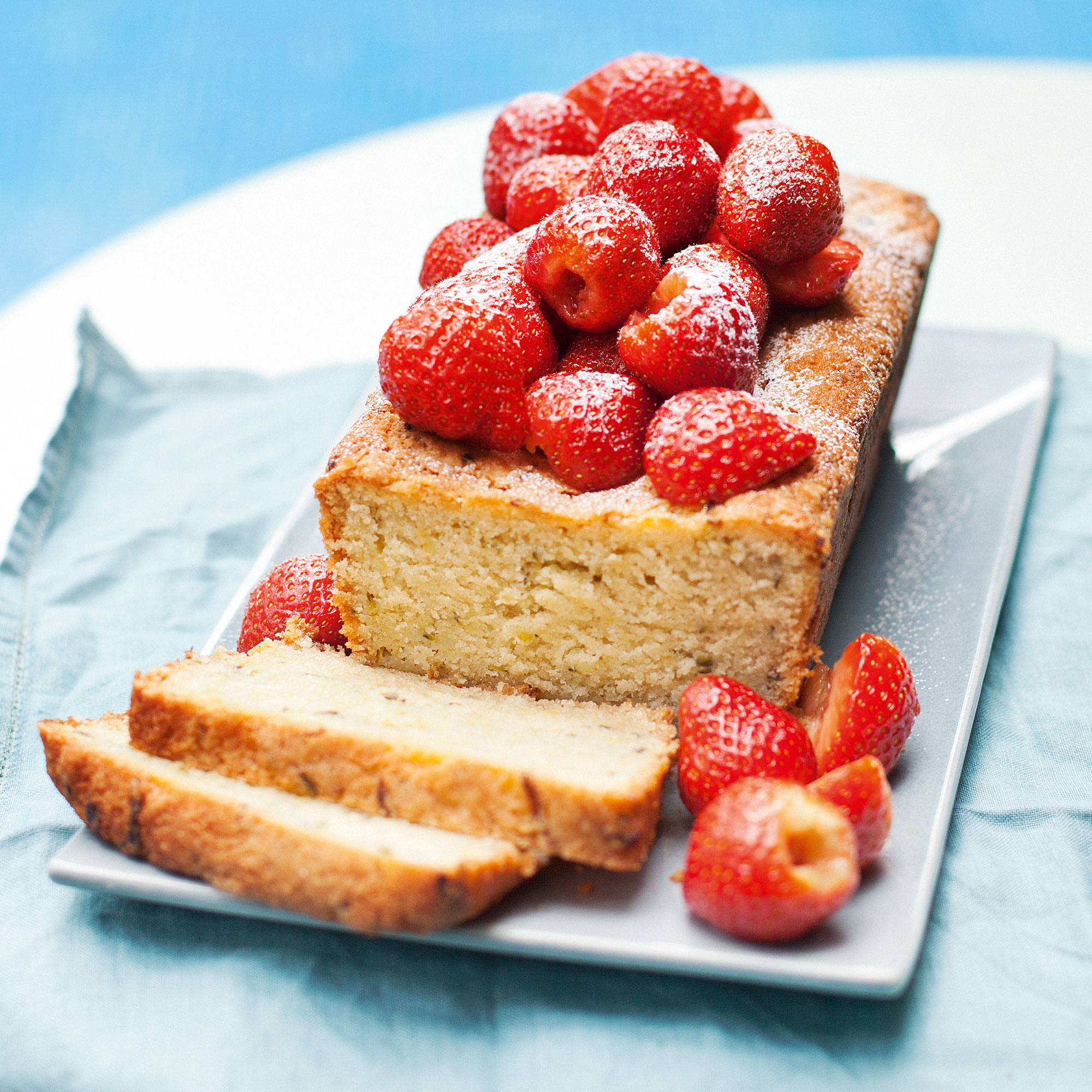 Lime and courgette loaf cake with strawberry salad Lime and courgette loaf cake with strawberry salad
