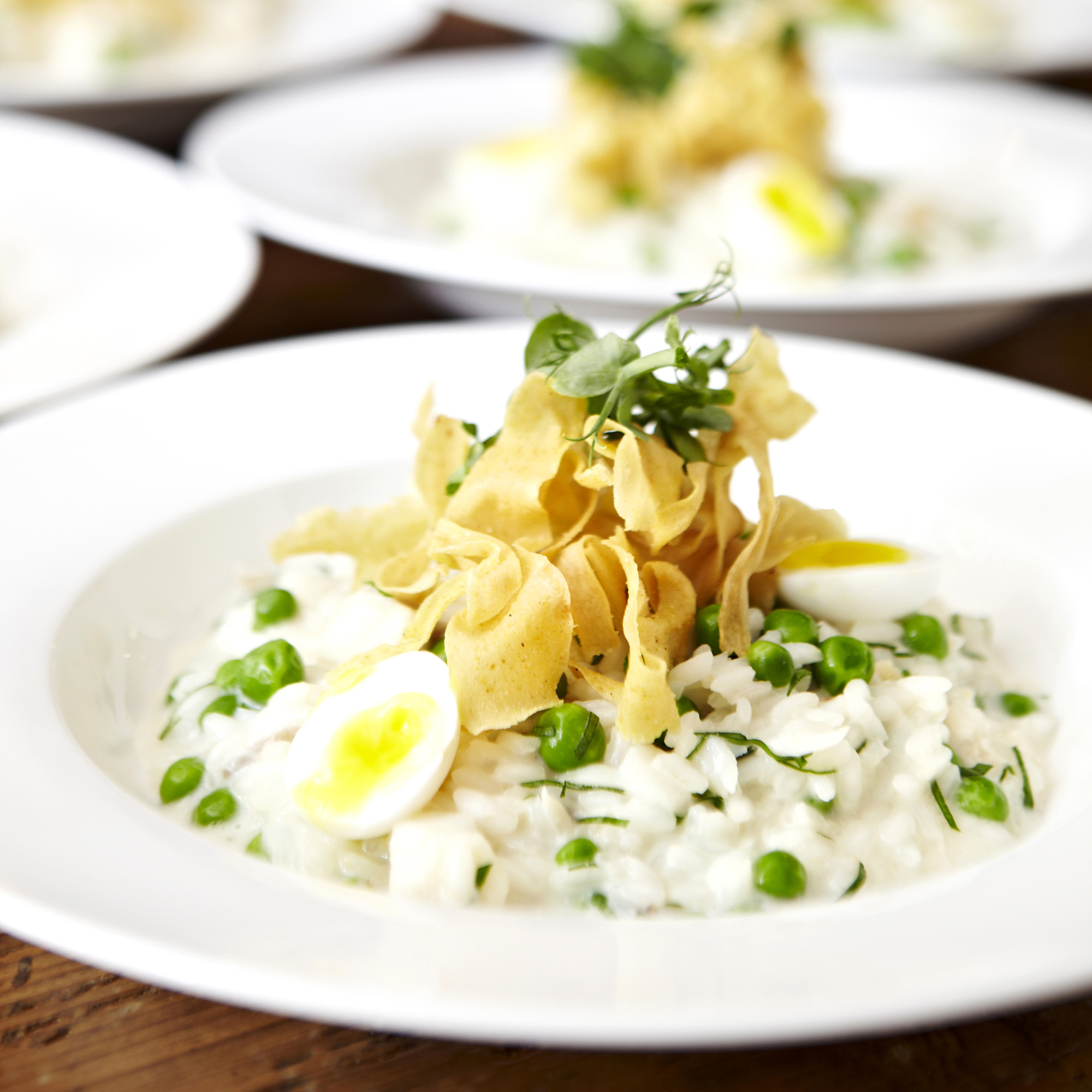 Smoked Haddock Risotto, Soft-Boiled Quail Eggs and Parsnip Crisps Smoked Haddock Risotto, Soft-Boiled Quail Eggs and Parsnip Crisps