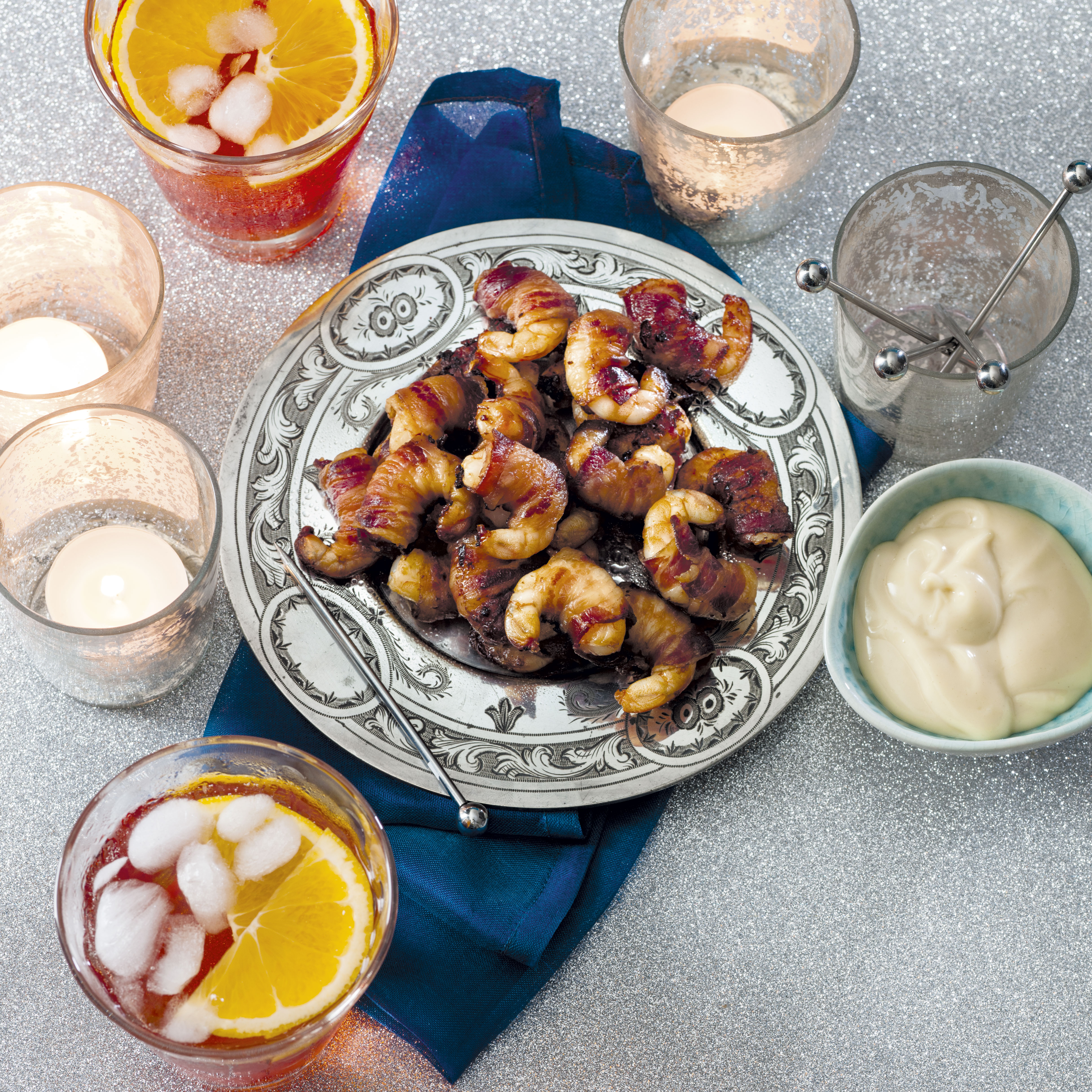 Pancetta-Wrapped King Prawns with Aioli Pancetta-Wrapped King Prawns with Aioli