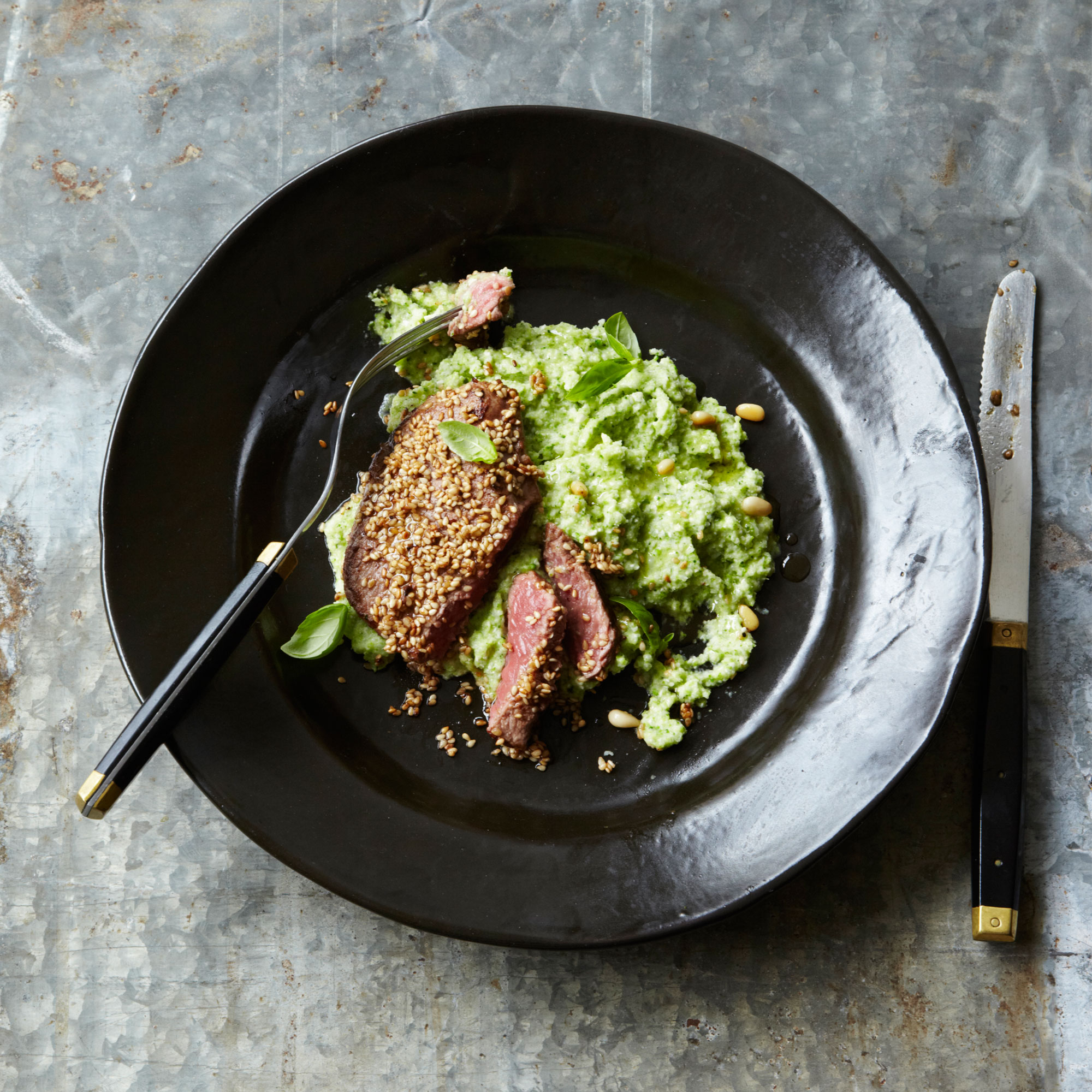 Sesame Steaks On Broccoli Purée Sesame Steaks On Broccoli Purée