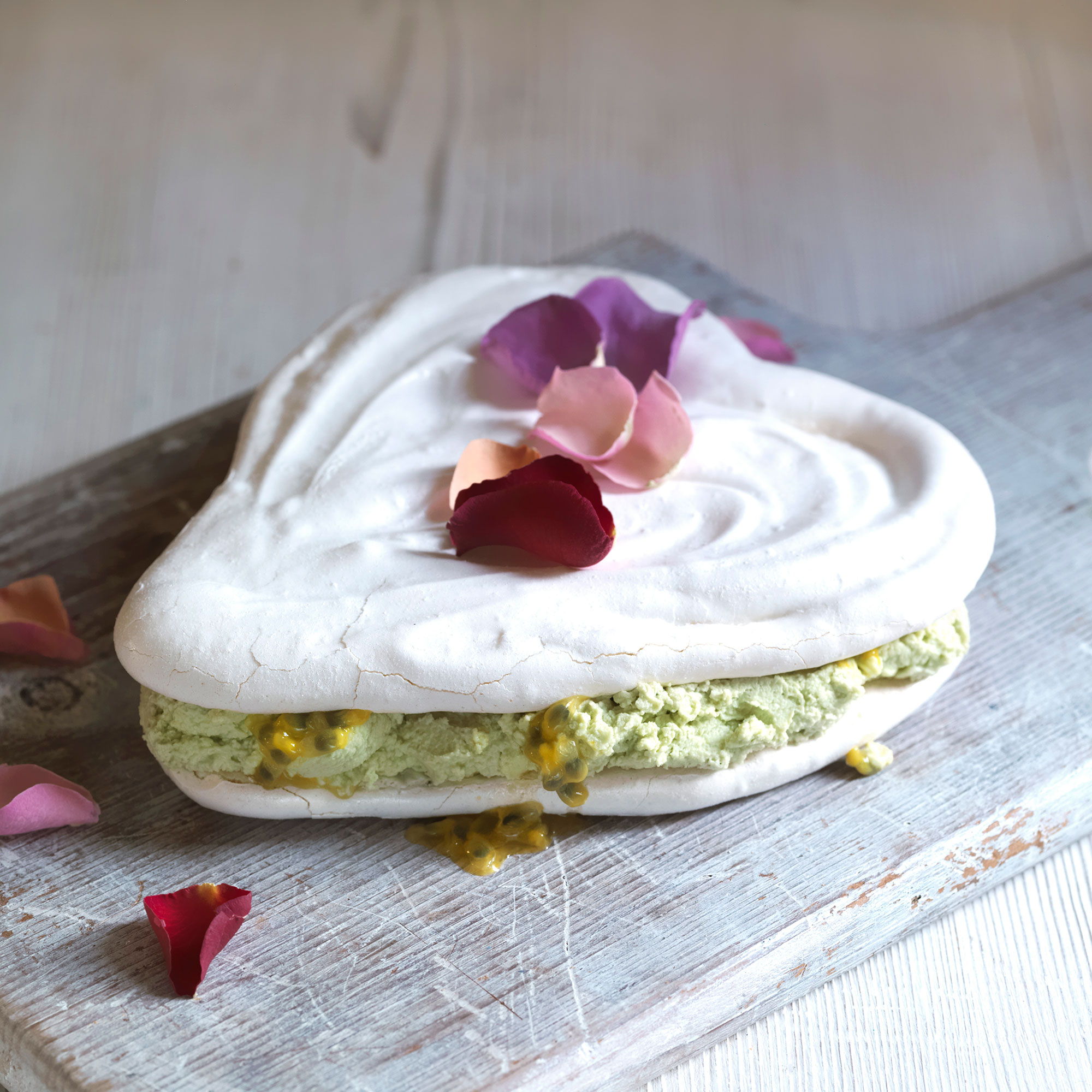 Passion fruit meringue cake with green tea cream Passion fruit meringue cake with green tea cream