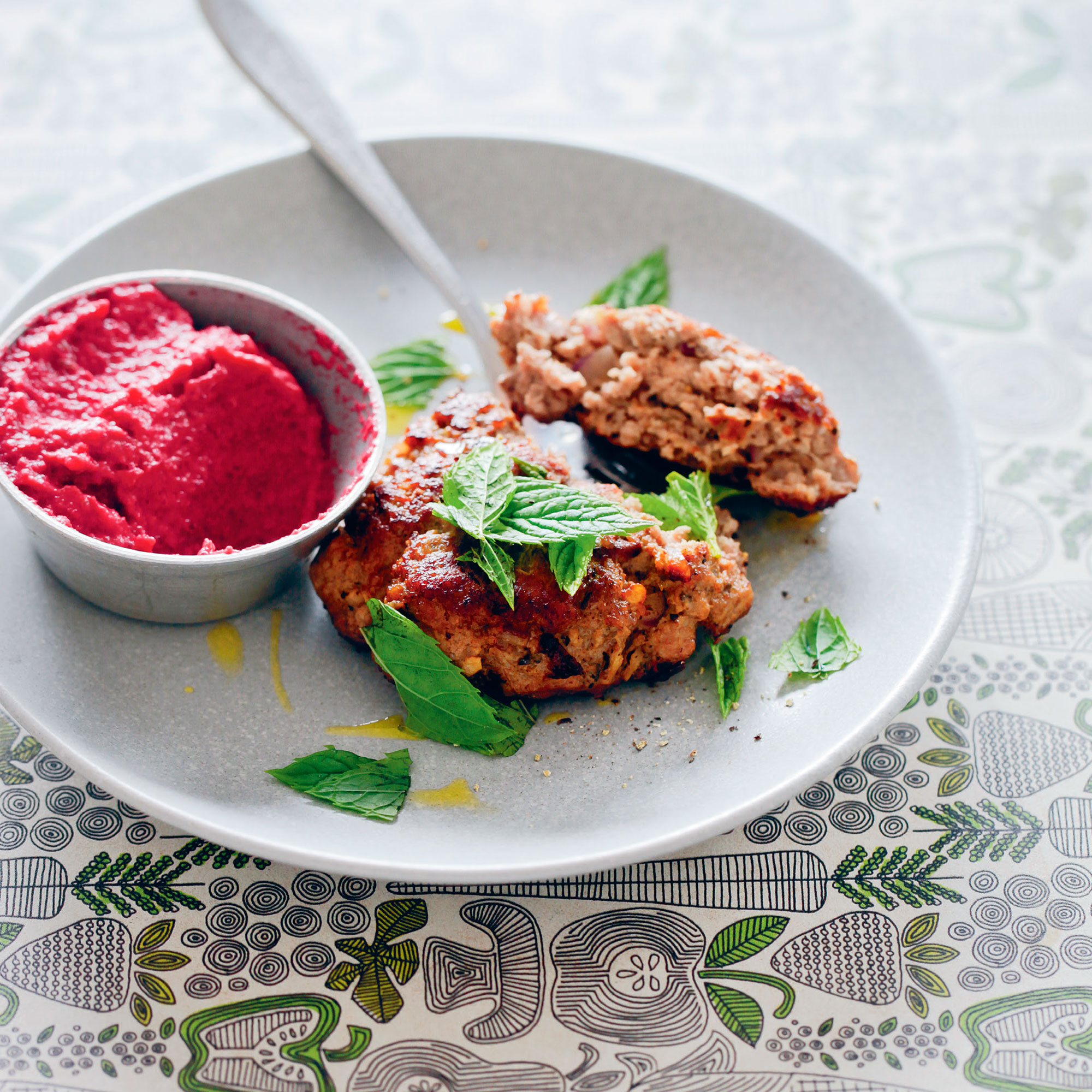 Lamb Burgers with Beetroot Houmous Lamb Burgers with Beetroot Houmous
