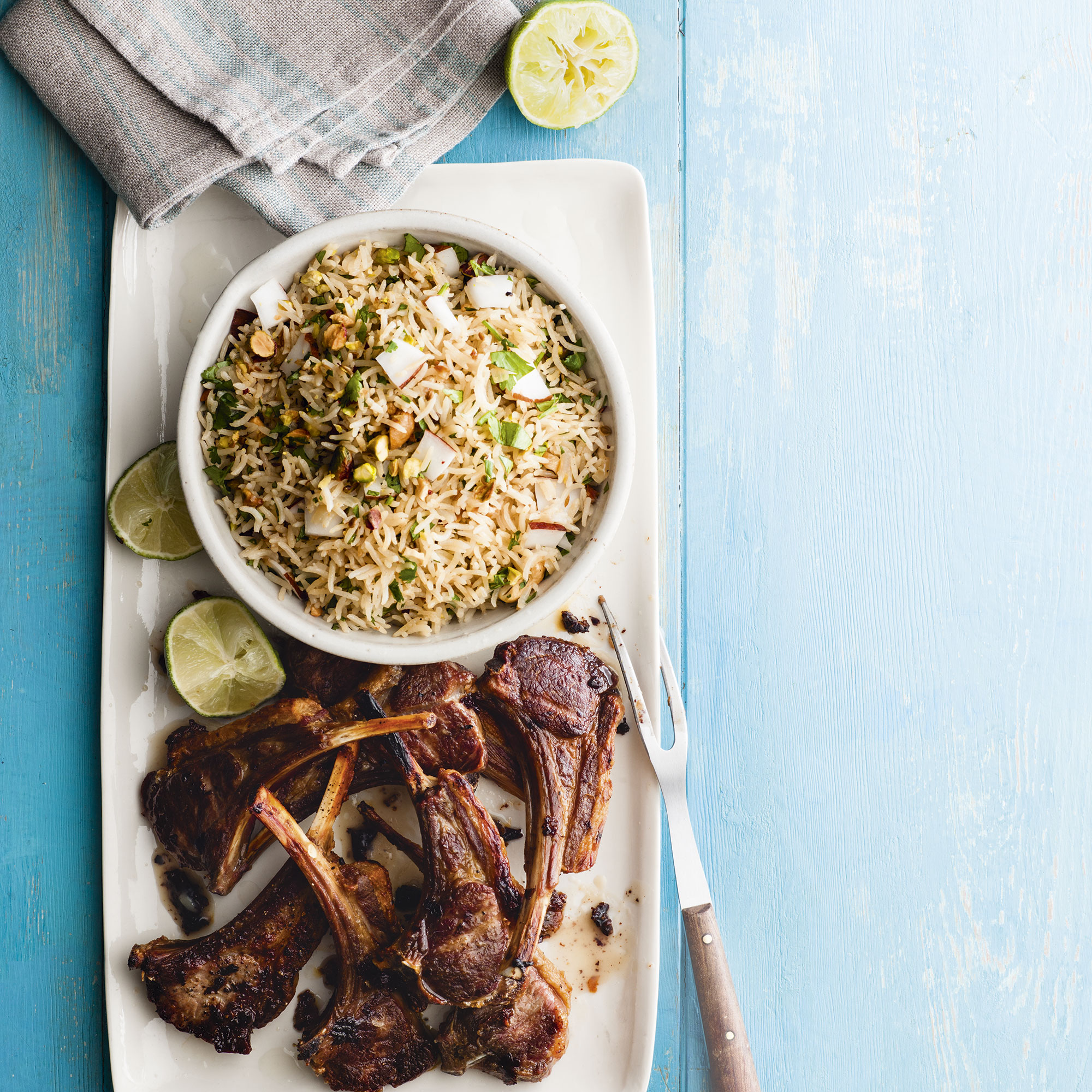 Coconut Rice Pilaf with Lamb Cutlets Coconut Rice Pilaf with Lamb Cutlets