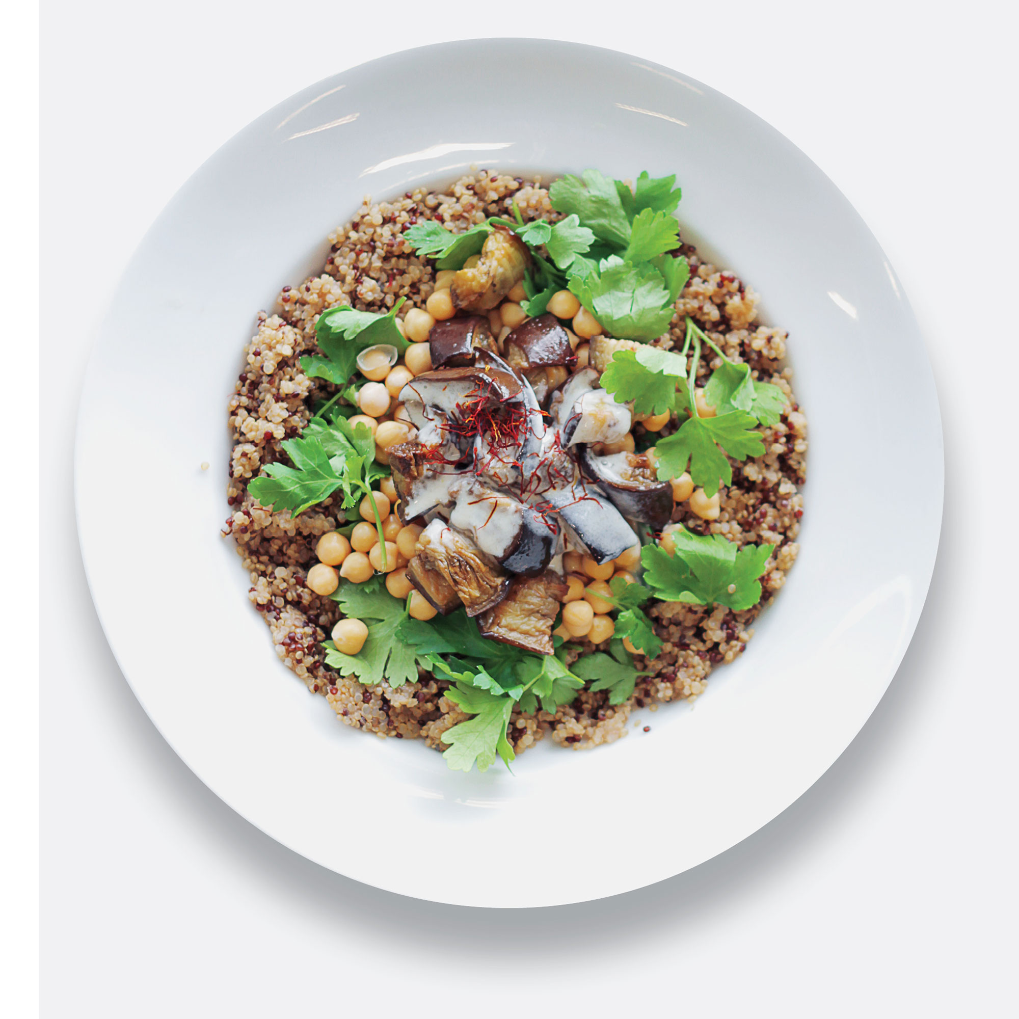 David Bez's Quinoa, Chickpea and Roasted Aubergine Salad recipe Quinoa, chickpea and roasted aubergine