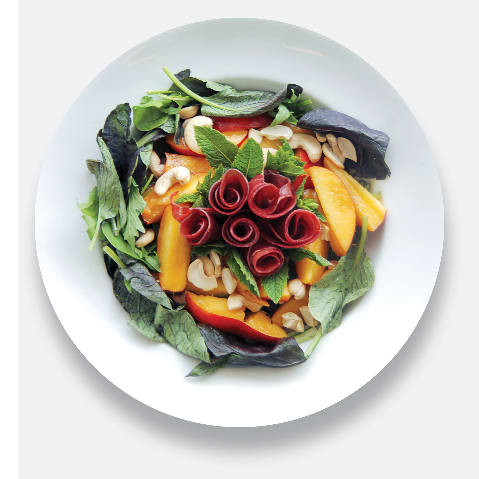 David Bez's Bresaola, Nectarine and Cashew Nut salad recipe Bresaola, nectarine and cashew nuts photo