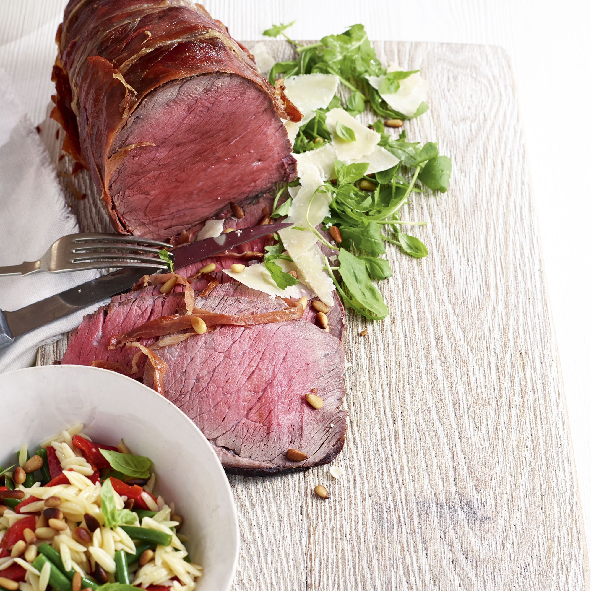 Parma-Wrapped Beef Topside with Orzo Salad Parma-Wrapped Beef Topside with Orzo Salad photo