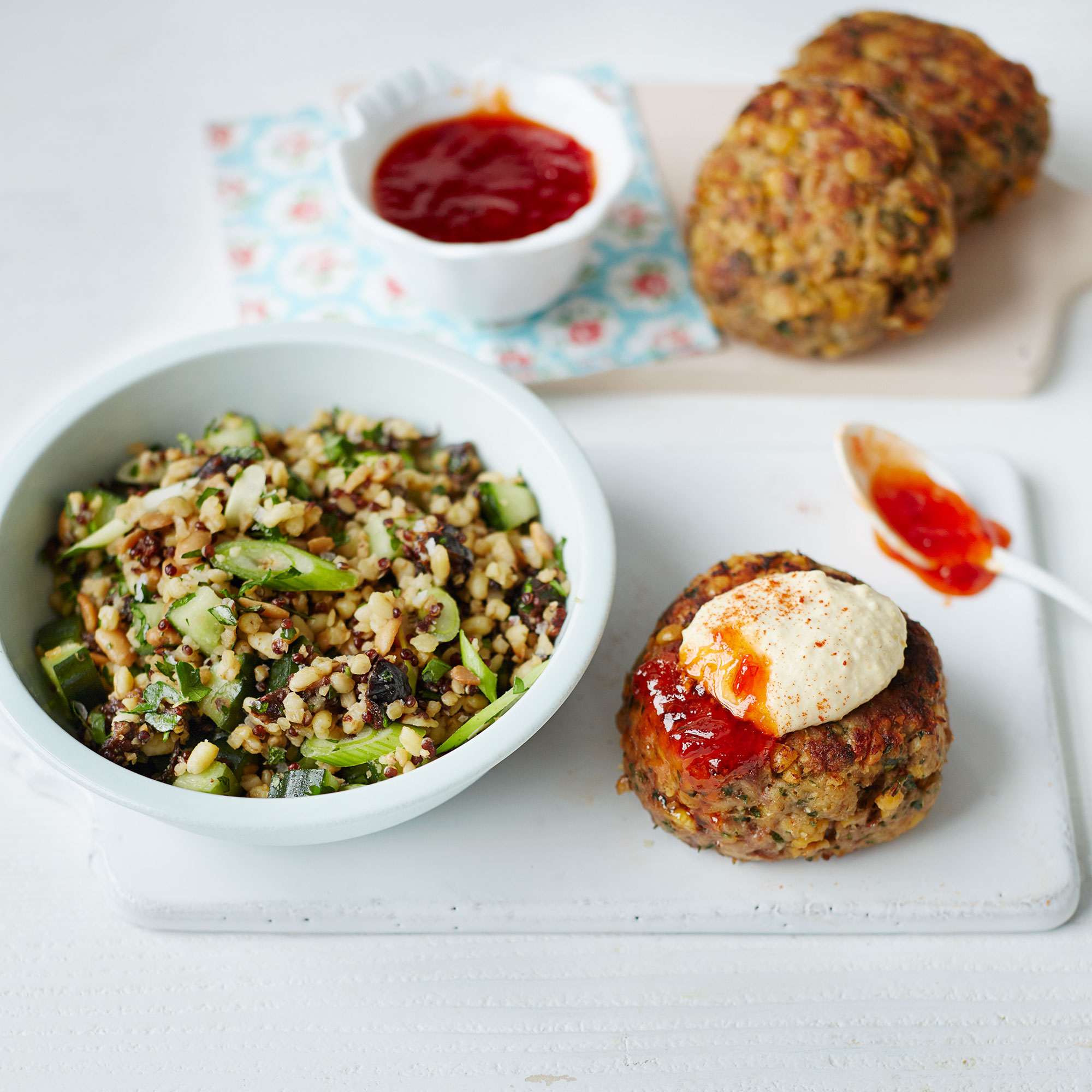 Lamb and Chickpea Burgers with Grain Salad Lamb and Chickpea Burgers with Grain Salad
