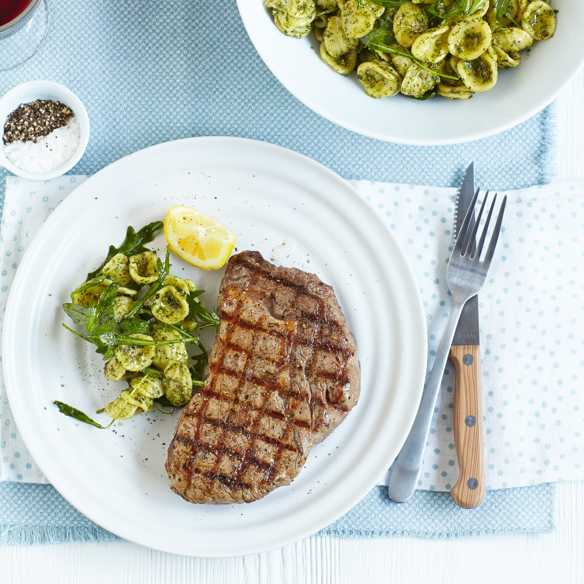 Chargrilled Steak with Basil Orecchiette Chargrilled Steak with Basil Orecchiette