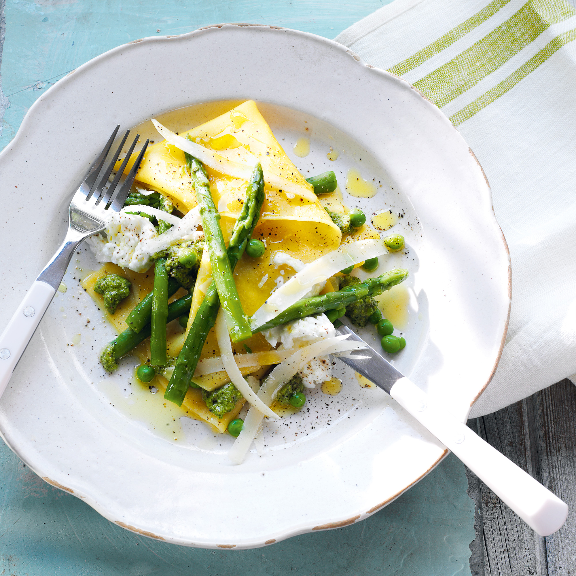 Pea and Asparagus Open Ravioli Pea and Asparagus Open Ravioli