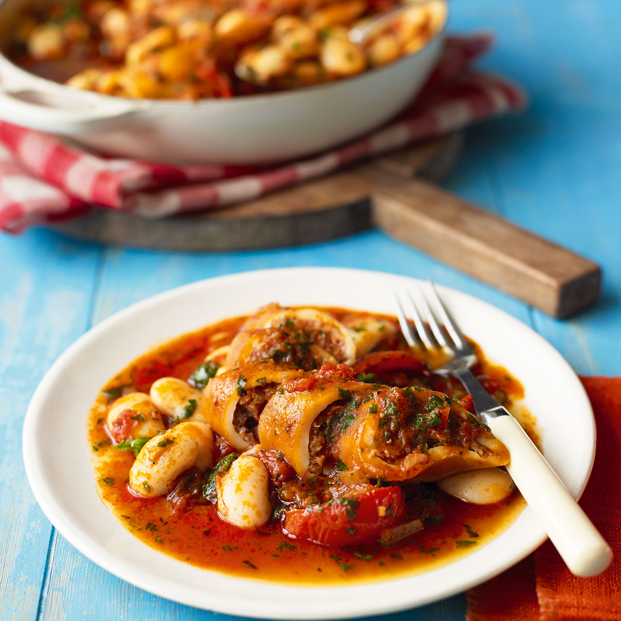 Chorizo-Stuffed Squid with Butter Beans Chorizo-Stuffed Squid with Butter Beans