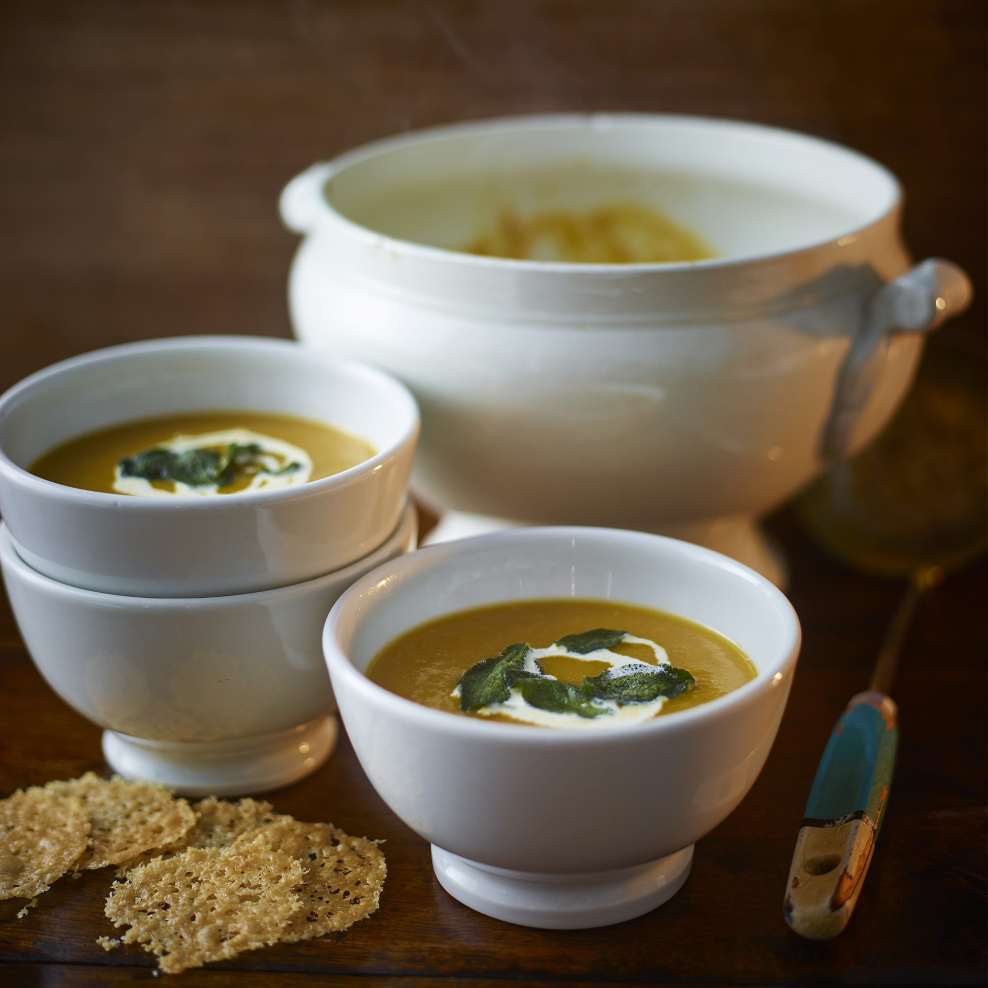 Roasted Pumpkin And Sweet Potato Soup With Parmesan Crisps Roasted Pumpkin And Sweet Potato Soup With Parmesan Crisps