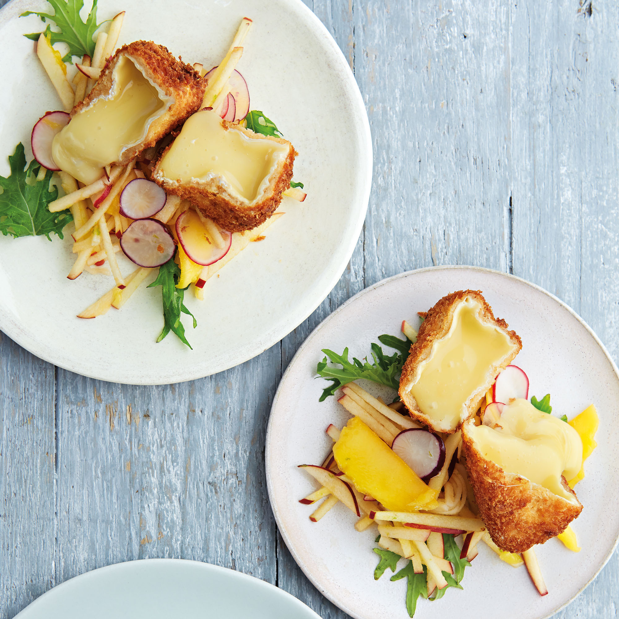 Peter Gordon's Crumbed Camembert With Apple And Mango Peter Gordon's Crumbed Camembert With Apple And Mango