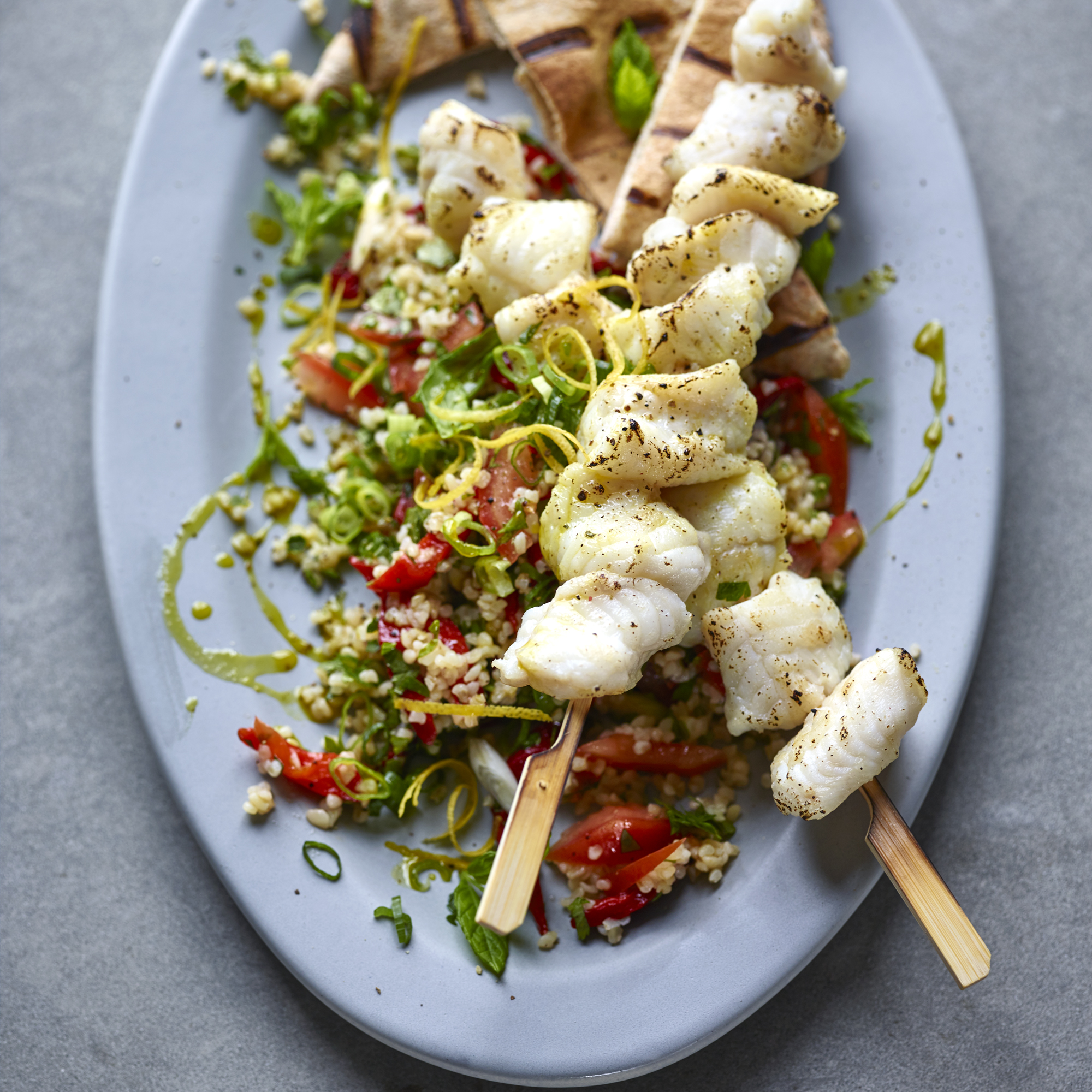 Joe Wicks' Monkfish Kebabs With Tabbouleh Joe Wicks' Monkfish Kebabs With Tabbouleh
