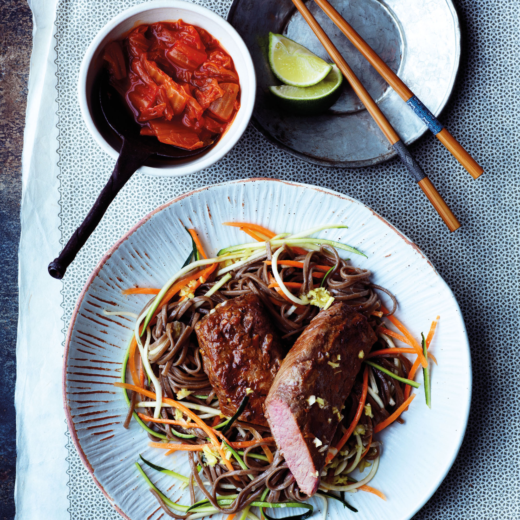 Canon of Lamb with Vegetables, Soba Noodles and Kimchi Canon of Lamb with Vegetables, Soba Noodles and Kimchi