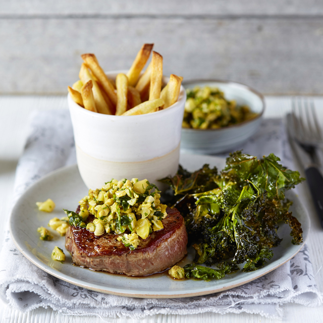 Steak Frites With Green Olive Pesto Steak Frites With Green Olive Pesto