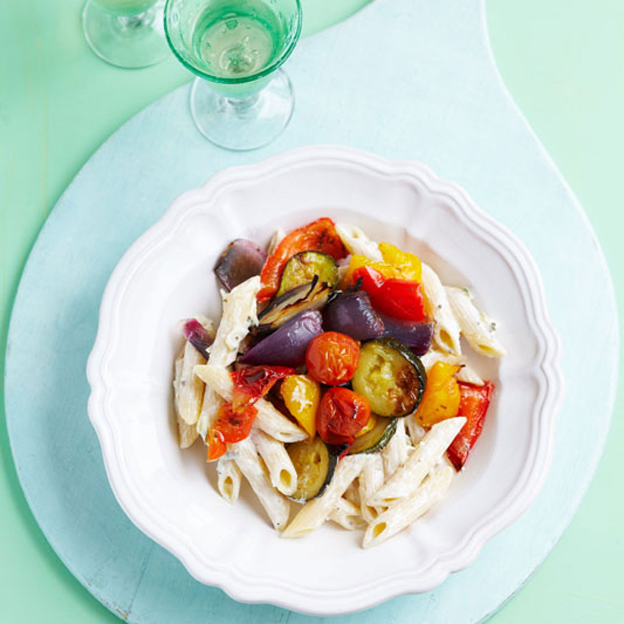 Vegetarian Recipes - Mediterranean Roasted Vegetable and Tzatziki Pasta